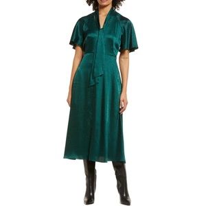 NWT Julia Jordan emerald green bow flutter sleeve flowy A-line midi dress